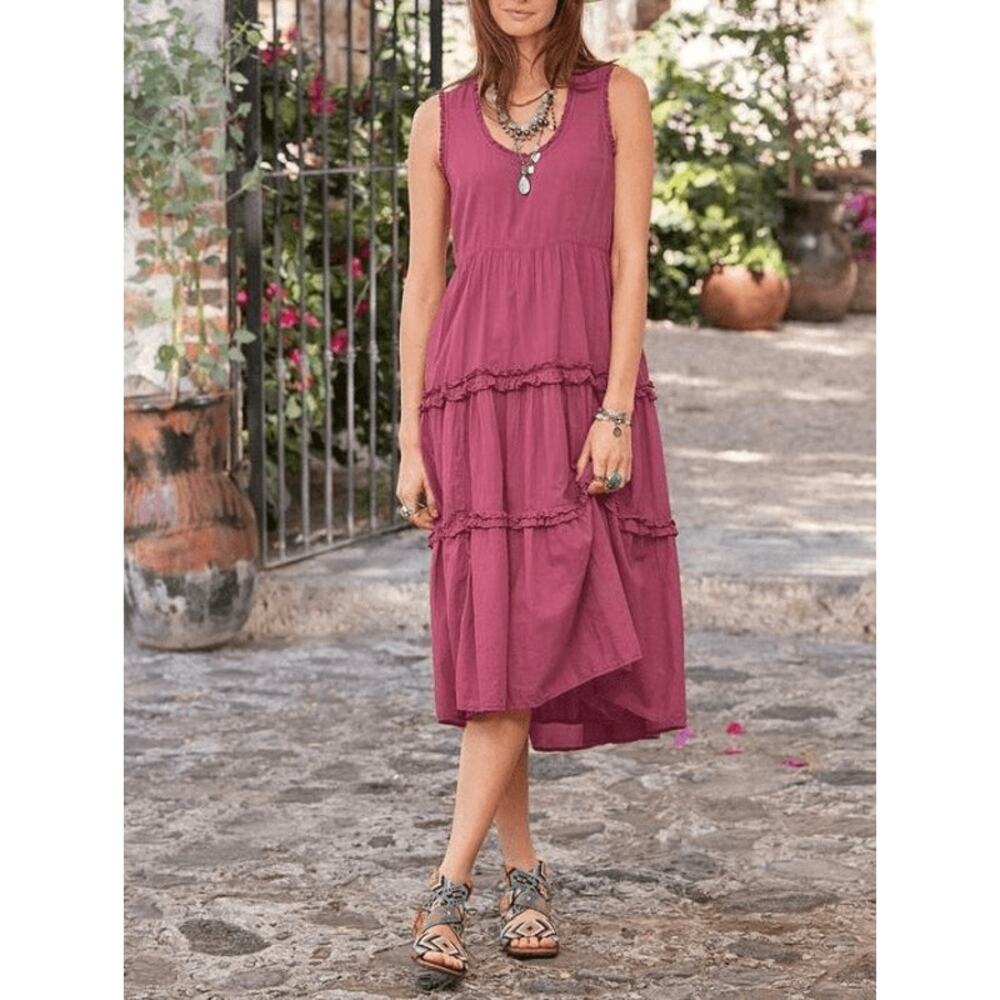 Sundance Easy Beauty Tiered Ruffle Midi Dress Berry Pink Size Medium